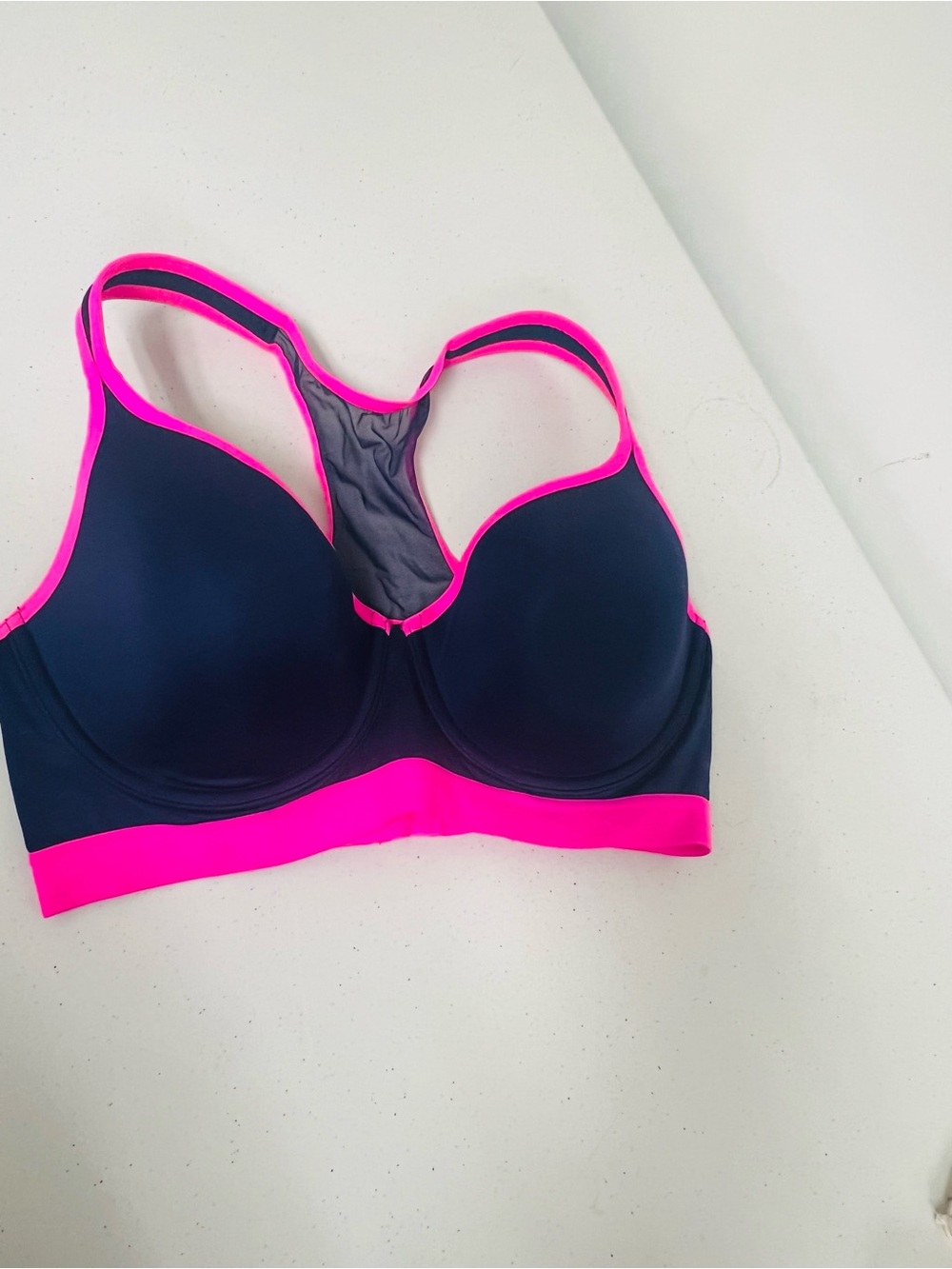Ambrielle Navy Sports Bra with Hot Pink Trim